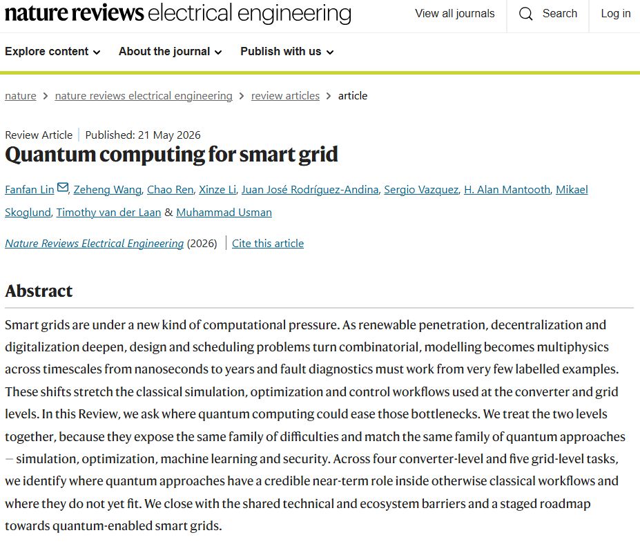 Quantum computing for smart grid – cover story of Nature Review Electrical Engineering, 2026 — slide 2