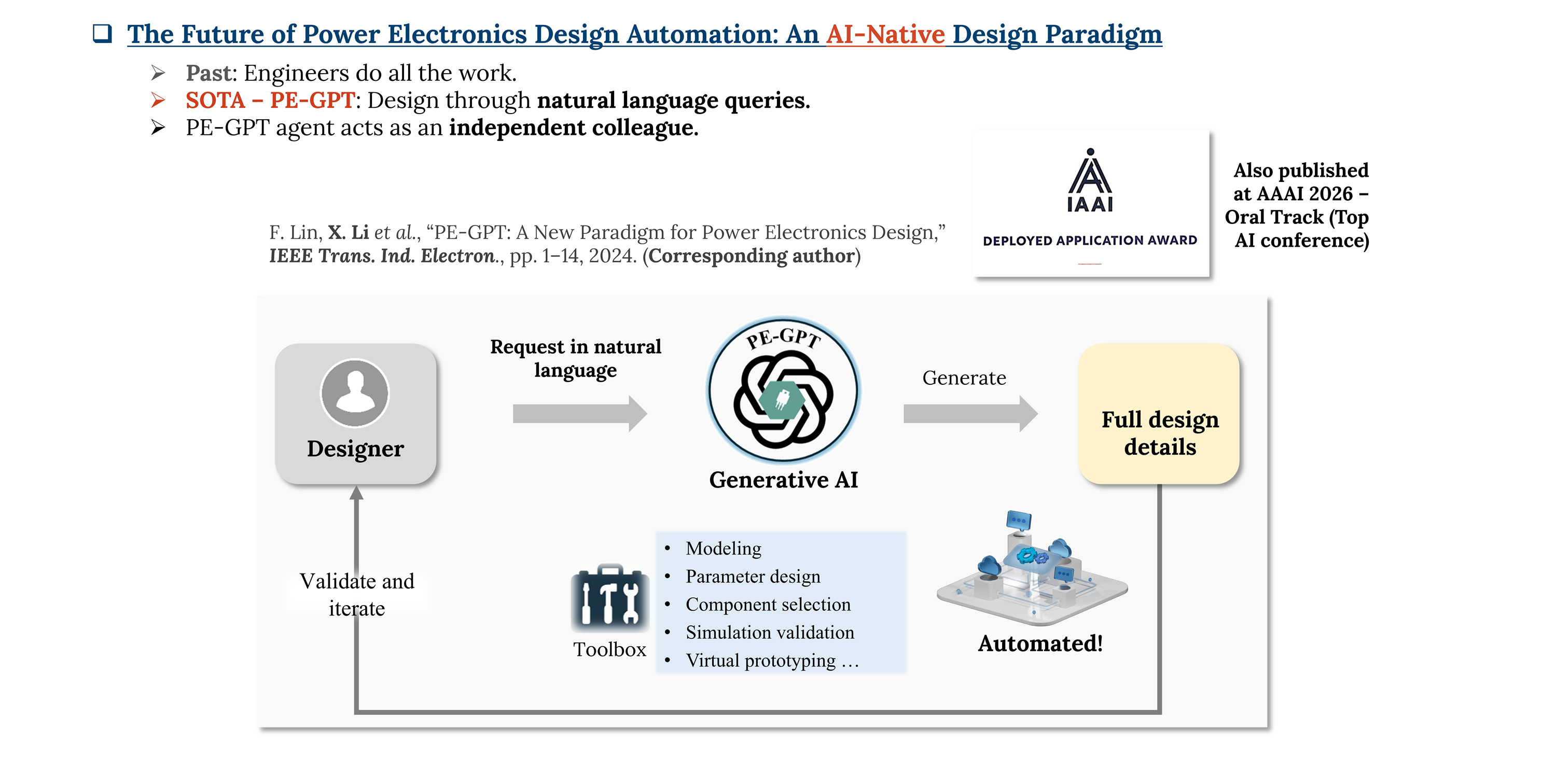 PE-GPT – the first AI agent in Power Electronics, 2023~Now — slide 1